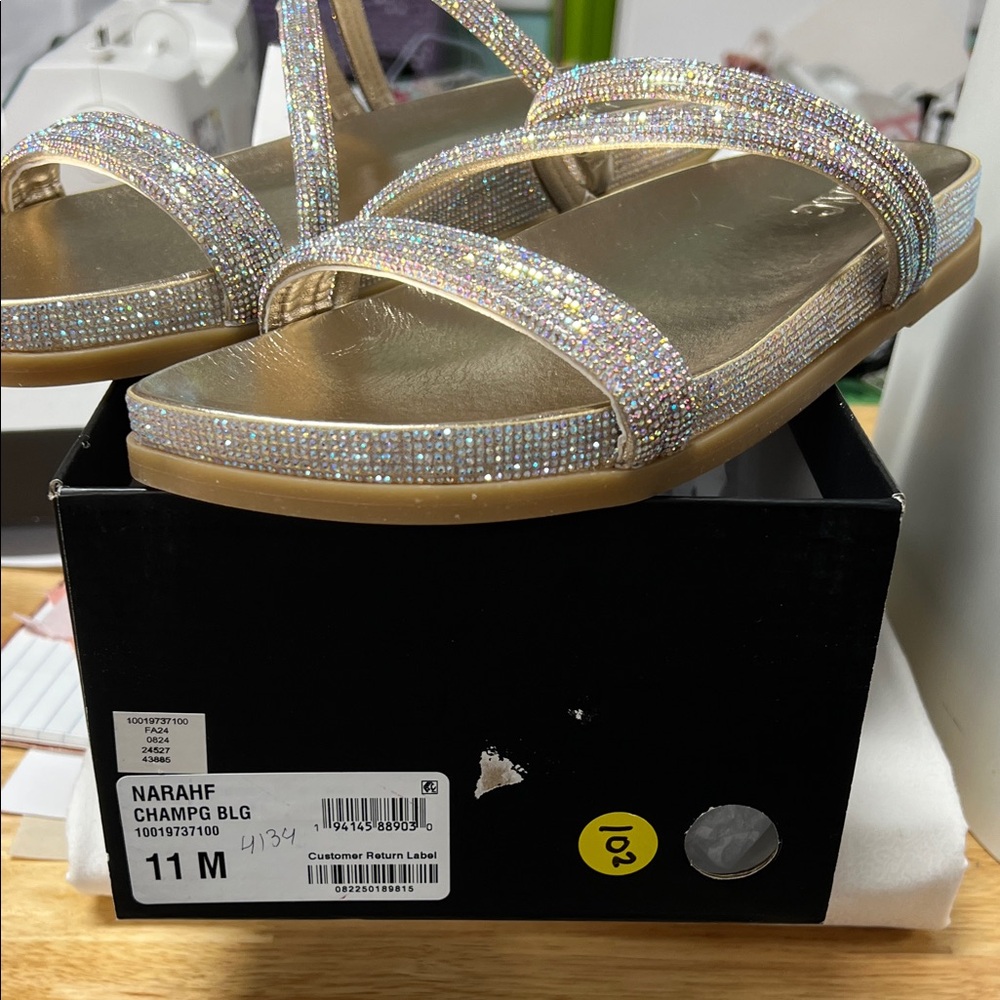 INC International Concepts Champagne Bling Rhinestone Strap Sandals